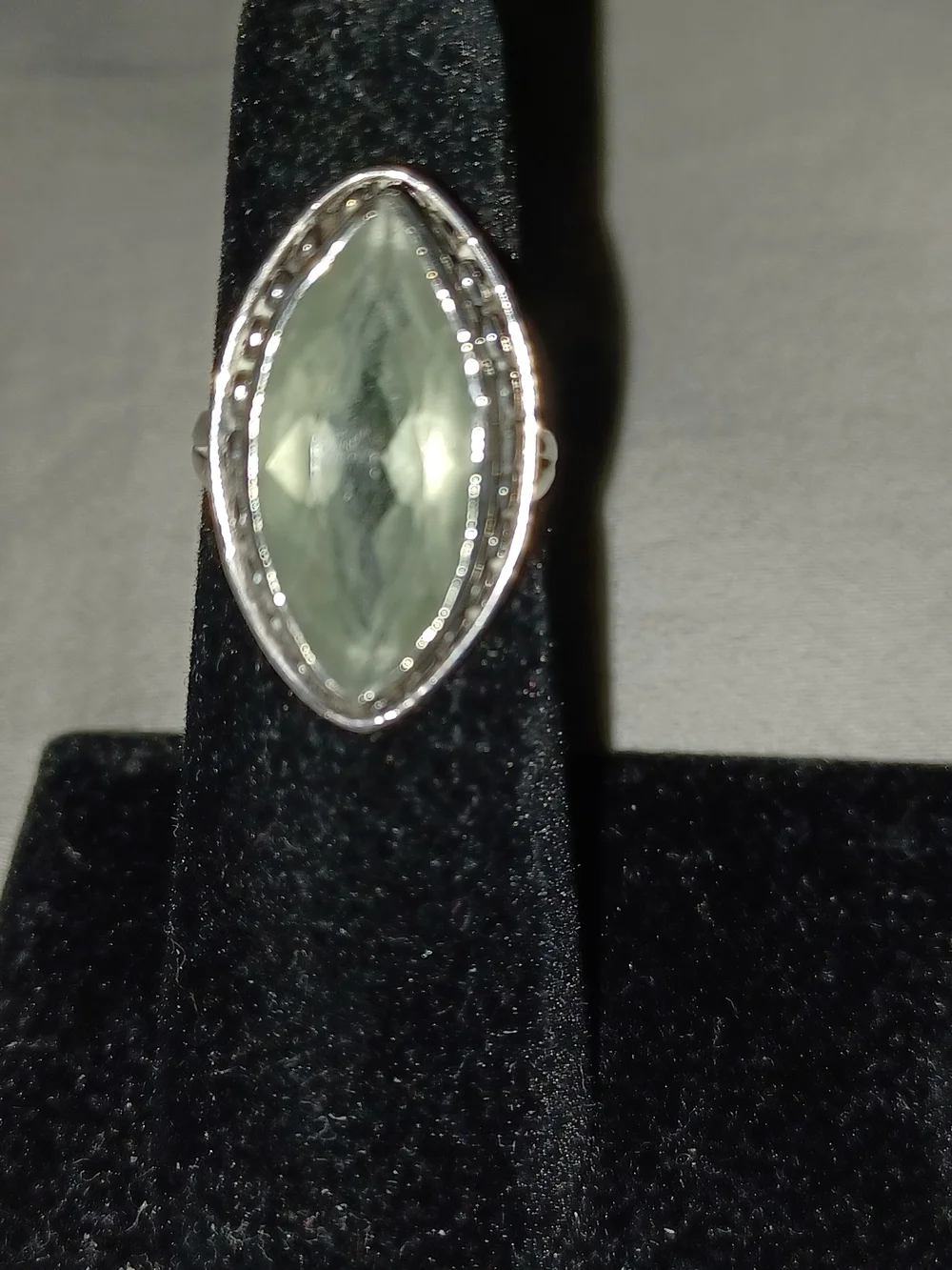Silver Ring with Light Green Amethyst Prasiolite Marquise Gemstone Approx Size 5